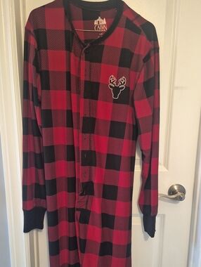 Kids Red and Black Buffalo Plaid One-Piece Pajama